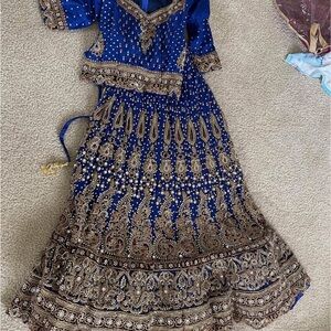 Blue and Gold Embellished wedding Outfit